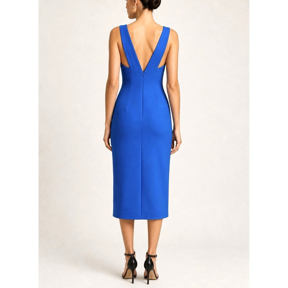 NEW! Victoria Beckham Wool Blend Bodycon Midi Dress Royal Blue SZ 4 - Picture 2 of 9